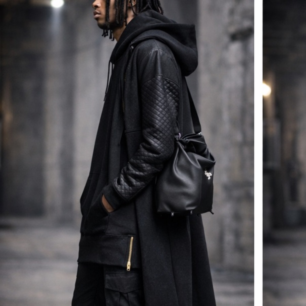 Black Longline Pullover Hoodie with side zippers-Medium